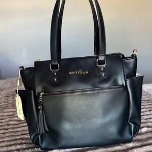 NEW White Elm Black Faux Leather Tote Bag Shoulder Bag Gold Hardware NWT Classic